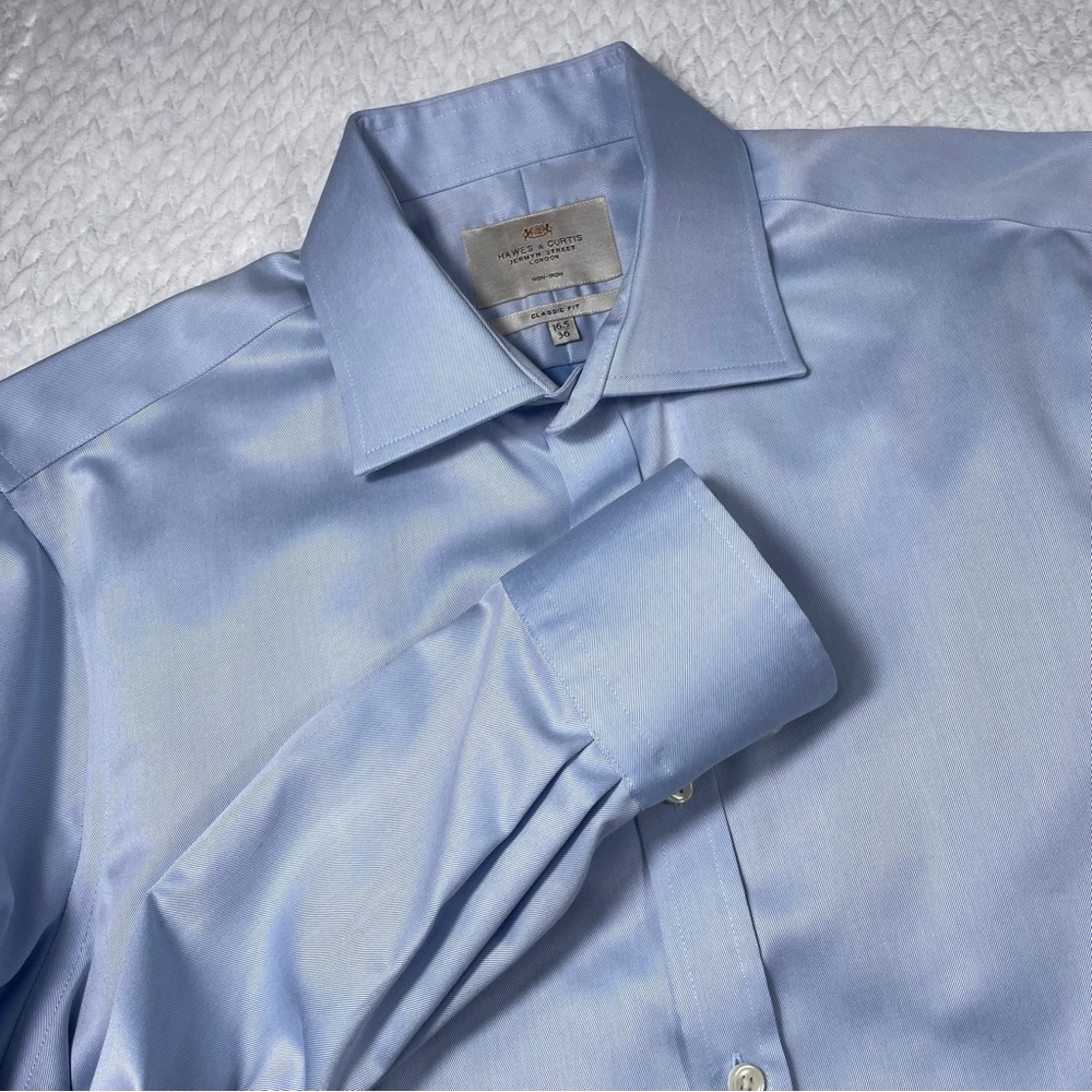 Hawes & Curtis Blue Button Down Long Sleeve Dress Shirt Size 16.5/36